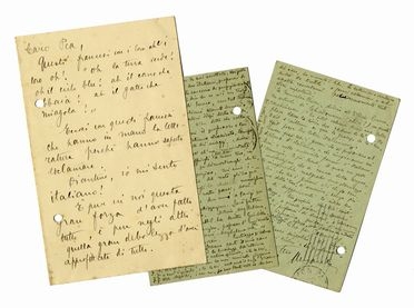  Ungaretti Giuseppe : 2 cartoline postali autografe firmate datate Parigi e 1 lettera  [..]