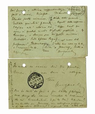  Ungaretti Giuseppe : 2 cartoline postali autografe firmate, inviate ad Enrico Pea,  [..]