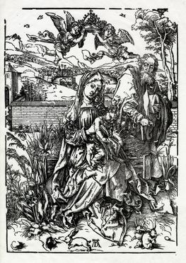  Albrecht Dürer  (Norimberga, 1471 - Norimberga, 1528) : Sacra famiglia con tre lepri.  - Asta Stampe, disegni e dipinti antichi, moderni e contemporanei [ASTA A TEMPO] - Libreria Antiquaria Gonnelli - Casa d'Aste - Gonnelli Casa d'Aste