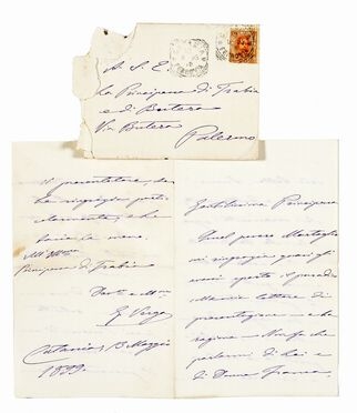  Verga Giovanni : Lettera autografa firmata, inviata alla Principessa Giulia Florio  [..]