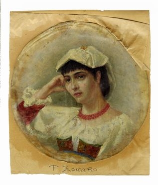  Fausto Zonaro  (Masi, 1854 - 1929, ) [attribuito a] : Ritratto di popolana.  - Asta Arte antica, moderna e contemporanea - Libreria Antiquaria Gonnelli - Casa d'Aste - Gonnelli Casa d'Aste