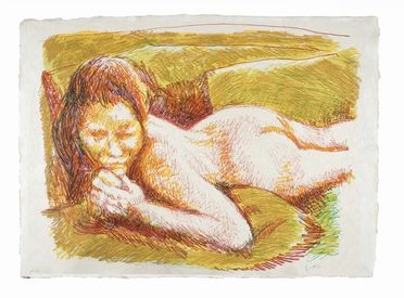  Renato Guttuso  (Bagheria, 1911 - Roma, 1987) : Nudo femminile.  - Asta Arte antica,  [..]