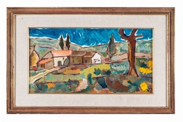  Dilvo Lotti  (San Miniato, 1914 - 2009) : Paesaggio con case.  - Asta Arte antica, moderna e contemporanea - Libreria Antiquaria Gonnelli - Casa d'Aste - Gonnelli Casa d'Aste