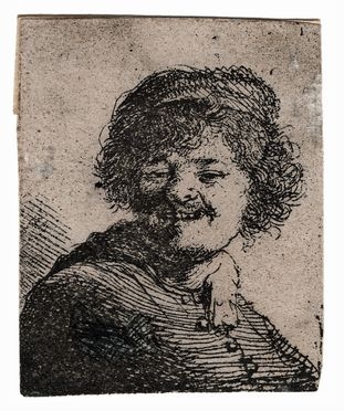  Rembrandt Harmenszoon van Rijn  (Leida,, 1606 - Amsterdam,, 1669) : Autoritratto sorridente con cappello.  - Auction Ancient, modern and contemporary art - Libreria Antiquaria Gonnelli - Casa d'Aste - Gonnelli Casa d'Aste