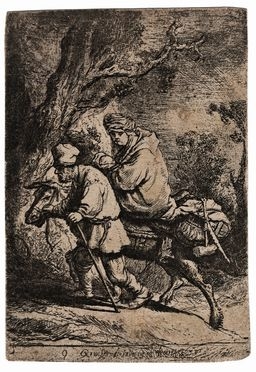  Rembrandt Harmenszoon van Rijn  (Leida,, 1606 - Amsterdam,, 1669) : Fuga in Egitto (lastra piccola).  - Auction Ancient, modern and contemporary art - Libreria Antiquaria Gonnelli - Casa d'Aste - Gonnelli Casa d'Aste