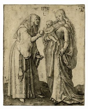  Lucas Van Leyden  (Leida,, 1494 - 1533) : La Vergine col Bambino e sant'Anna che porge una mela.  - Asta Arte antica, moderna e contemporanea - Libreria Antiquaria Gonnelli - Casa d'Aste - Gonnelli Casa d'Aste
