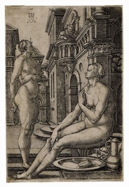  Heinrich Aldegrever  (Paderborn, 1502 - Soest, 1560) : Bethsabea al bagno.  - Auction Ancient, modern and contemporary art - Libreria Antiquaria Gonnelli - Casa d'Aste - Gonnelli Casa d'Aste