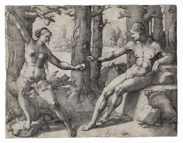  Lucas Van Leyden  (Leida,, 1494 - 1533) : La caduta dell'uomo.  - Asta Arte antica, moderna e contemporanea - Libreria Antiquaria Gonnelli - Casa d'Aste - Gonnelli Casa d'Aste