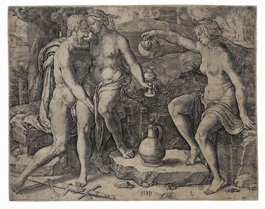  Lucas Van Leyden  (Leida,, 1494 - 1533) : Lot e le figlie.  - Auction Ancient, modern and contemporary art - Libreria Antiquaria Gonnelli - Casa d'Aste - Gonnelli Casa d'Aste