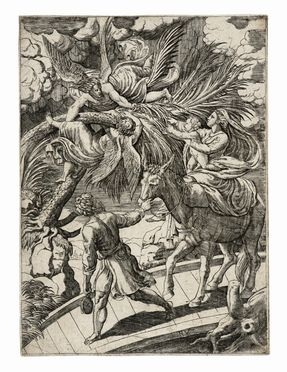  Giulio Bonasone  (Bologna,,  - 1576) : La fuga in Egitto.  - Asta Arte antica,  [..]