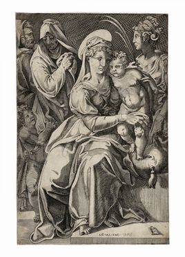  Enea Vico  (Parma,, 1523 - Ferrara,, 1567) : Sacra Famiglia con sant'Anna e santa Caterina.  - Auction Ancient, modern and contemporary art - Libreria Antiquaria Gonnelli - Casa d'Aste - Gonnelli Casa d'Aste