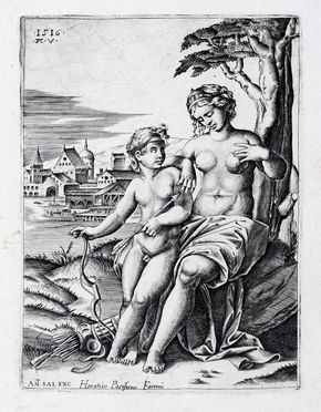  Agostino Veneziano  (Venezia (?),, 1490 - Roma,, 1540) : Venere ferita da Cupido.  [..]