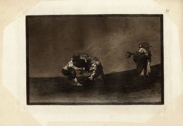  Francisco Goya y Lucientes  (Fuendetodos,, 1746 - Bordeaux,, 1828) : El mismo vuelca un toro en la plaza de Madrid.  - Auction Ancient, modern and contemporary art - Libreria Antiquaria Gonnelli - Casa d'Aste - Gonnelli Casa d'Aste