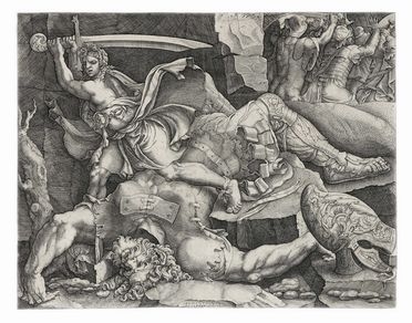  Giovan Battista Scultori  (Mantova, 1503 - 1575) : David taglia la testa di Golia.  - Auction Ancient, modern and contemporary art - Libreria Antiquaria Gonnelli - Casa d'Aste - Gonnelli Casa d'Aste