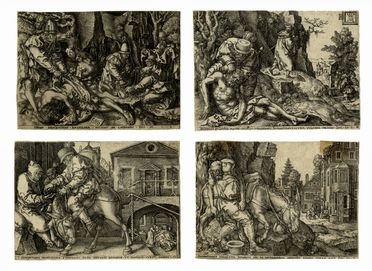  Heinrich Aldegrever  (Paderborn, 1502 - Soest, 1560) : La parabola del buon samaritano.  - Asta Arte antica, moderna e contemporanea - Libreria Antiquaria Gonnelli - Casa d'Aste - Gonnelli Casa d'Aste