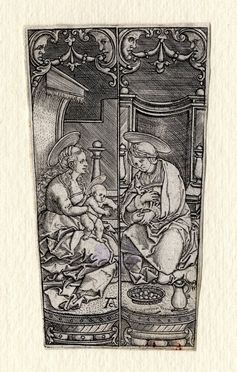  Allaert Claesz  (Amsterdam,, 1508 - 1560) : La Vergine col Bambino seduta in un riquadro con Sant'Anna.  - Auction Ancient, modern and contemporary art - Libreria Antiquaria Gonnelli - Casa d'Aste - Gonnelli Casa d'Aste
