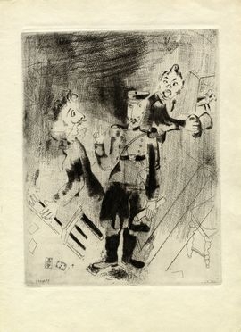  Marc Chagall  (Vitebsk, 1887 - St. Paul de  Vence, 1985) : Apparition des policiers.  [..]