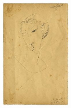  Amedeo Modigliani  (Livorno, 1884 - Saint-Étienne, 1920) : Volto di donna.  - Auction Ancient, modern and contemporary art - Libreria Antiquaria Gonnelli - Casa d'Aste - Gonnelli Casa d'Aste