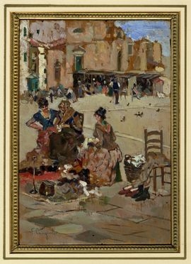  Francesco Cangiullo  (Napoli, 1884 - Livorno, 1977) : Scena paesana.  - Asta Arte antica, moderna e contemporanea - Libreria Antiquaria Gonnelli - Casa d'Aste - Gonnelli Casa d'Aste