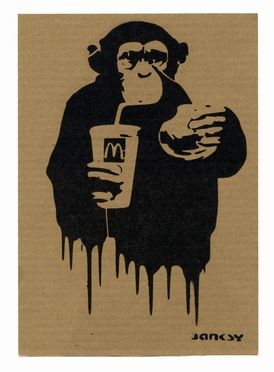  Banksy  (Bristol, 1974) : Fast food monkey. Mc Donald's.  - Auction Ancient, modern and contemporary art - Libreria Antiquaria Gonnelli - Casa d'Aste - Gonnelli Casa d'Aste