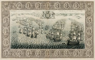  John Pine  (Londra,, 1690 - 1756) : Battaglia navale tra la flotta inglese e l'armada spagnola.  Clement Lemprière  - Asta Arte antica, moderna e contemporanea - Libreria Antiquaria Gonnelli - Casa d'Aste - Gonnelli Casa d'Aste