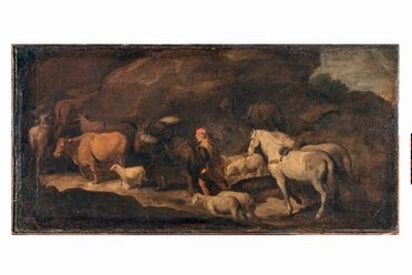  Anonimo fine XVII - prima metà XVIII secolo : Figura con cavalli e armenti in marcia  [..]
