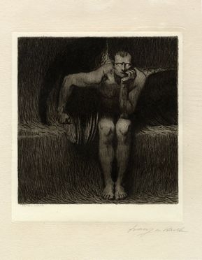  Franz Von Stuck  (Tettenweis, 1863 - Monaco di Baviera, 1928) : Lucifer.  - Auction Ancient, modern and contemporary art - Libreria Antiquaria Gonnelli - Casa d'Aste - Gonnelli Casa d'Aste