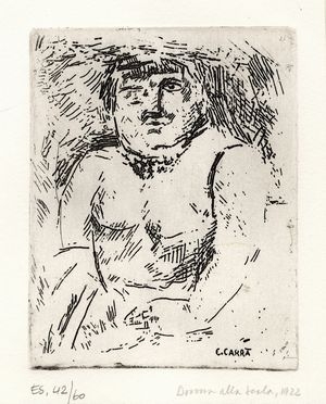  Carlo Carrà  (Quargnento, 1881 - Milano, 1966) : Donna alla scala.  - Asta Arte  [..]