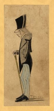  Angelo Tricca  (Sansepolcro, 1817 - Firenze, 1884) : Caricatura di uomo con cilindro.  [..]