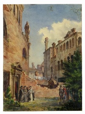  Achille Pinelli  (Roma, 1809 - Napoli, 1841) [attribuito a] : Figure tra le rovine.  [..]