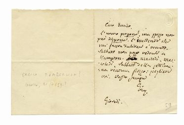  Mazzini Giuseppe : Lettera autografa siglata.  - Asta Libri, autografi e manoscritti - Libreria Antiquaria Gonnelli - Casa d'Aste - Gonnelli Casa d'Aste