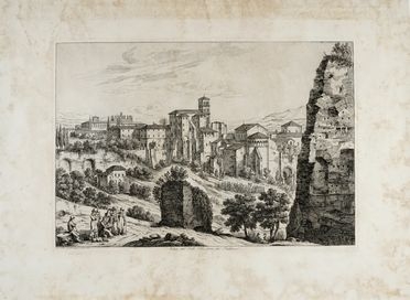  Bartolomeo Pinelli  (Roma, 1781 - 1835) : Veduta del Colle Celio presa dal Palatino.  - Auction Modern and Contemporary Art - Libreria Antiquaria Gonnelli - Casa d'Aste - Gonnelli Casa d'Aste