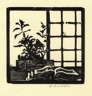  Benvenuto Disertori  (Trento, 1887 - Milano, 1969) : Finestra con pianta e libro.  [..]