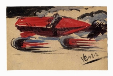  Lucio Venna Landsmann  (Venezia, 1897 - Firenze, 1974) : Automobile rossa in corsa.  - Auction Ancient, modern and contemporary art - Libreria Antiquaria Gonnelli - Casa d'Aste - Gonnelli Casa d'Aste