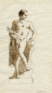  Giandomenico Tiepolo  (Venezia,, 1726 - 1804) [attribuito a] : Figura maschile su base in pietra.  - Asta Arte Antica, Moderna e Contemporanea - PARTE I - Libreria Antiquaria Gonnelli - Casa d'Aste - Gonnelli Casa d'Aste