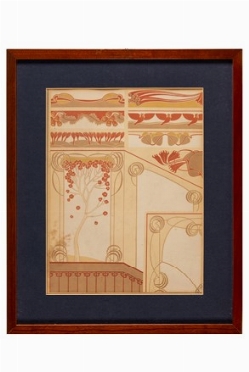  Anonimo liberty : Interno (arancione, beige e oro).  Josef Franz Maria Hoffmann  (Brtnice, 1870 - Vienna, 1956)  - Asta Arte Antica, Moderna e Contemporanea - PARTE II - Libreria Antiquaria Gonnelli - Casa d'Aste - Gonnelli Casa d'Aste
