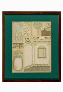 Interno e decorazione per interno (verde e beige).  Josef Franz Maria Hoffmann   [..]