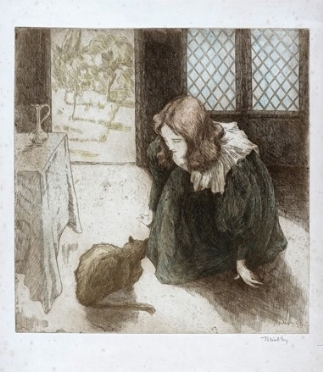  Alfredo Müller  (Livorno, 1869 - Parigi, 1940) : Le petite fille au chat.  - Auction  [..]