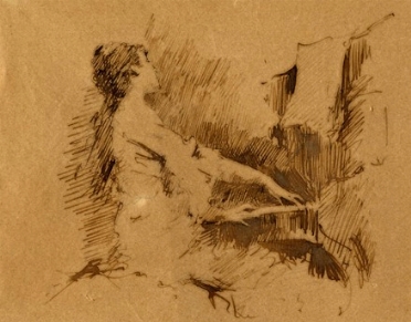  Tranquillo Cremona  (Pavia, 1837 - Milano, 1878) : Bozzetto per donna al pianoforte.  [..]