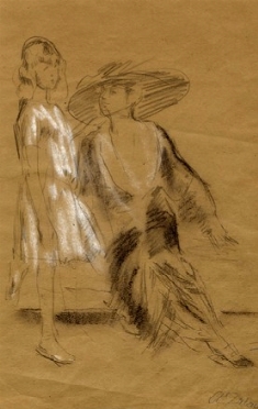  Etienne Adrien Drian  (Bulgnéville, 1885 - 1961) : Signora con cappello e bambina.  [..]