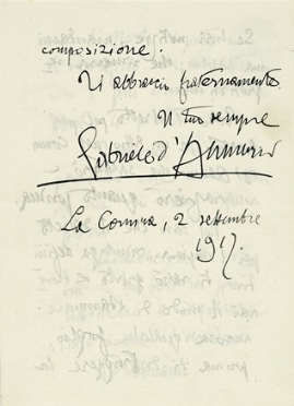  D'Annunzio Gabriele : Lettera autografa firmata inviata a Francesco Salata. Storia,  [..]
