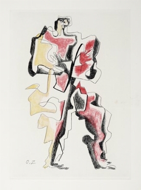  Ossip Zadkine  (Vicebsk, 1890 - Parigi, 1967) : Personaggio rosso e giallo.  -  [..]