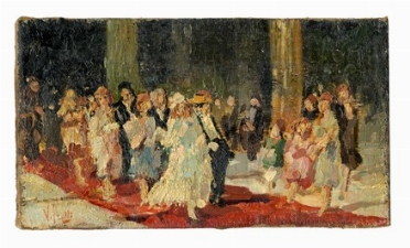  Vincenzo Irolli  (Napoli, 1860 - 1949) : Festa di nozze.  - Auction Modern and  [..]