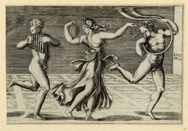  Agostino Veneziano  (Venezia (?),, 1490 - Roma,, 1540) : Fauno e menade danzanti.  - Auction Ancient Art [I Part] - Libreria Antiquaria Gonnelli - Casa d'Aste - Gonnelli Casa d'Aste
