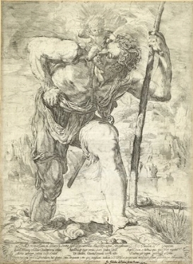  Orazio Borgianni  (Roma, 1578 - 1616) : San Cristoforo con Gesù Bambino sulle spalle.  [..]
