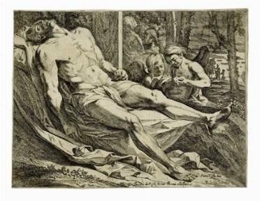  Giovanni Cesare Testa  (Lucca,  - 1655) : Cristo morto compianto dagli angeli.  - Auction Ancient Art [I Part] - Libreria Antiquaria Gonnelli - Casa d'Aste - Gonnelli Casa d'Aste