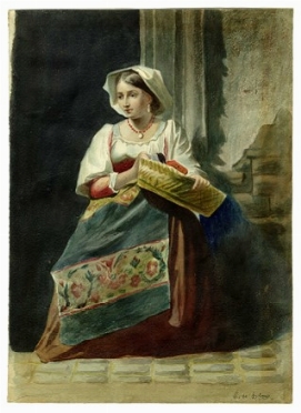  Eugenio De Blaas  (Albano Laziale, 1843 - Venezia, 1931) : Dama con cesto.  - Auction  [..]