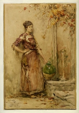  Vincenzo Caprile  (Napoli, 1856 - Napoli, 1936) : Donna alla fonte.  - Asta Arte  [..]