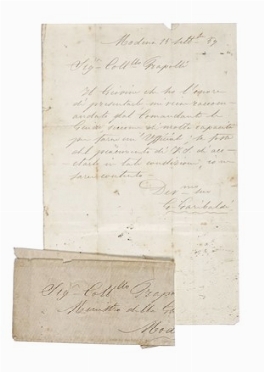  Garibaldi Giuseppe : Lettera autografa firmata, inviata al colonnello Grapolli.  [..]