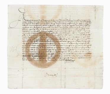  Alfonso V d'Aragona : Documento firmato dal vice cancelliere del re e  inviato  [..]